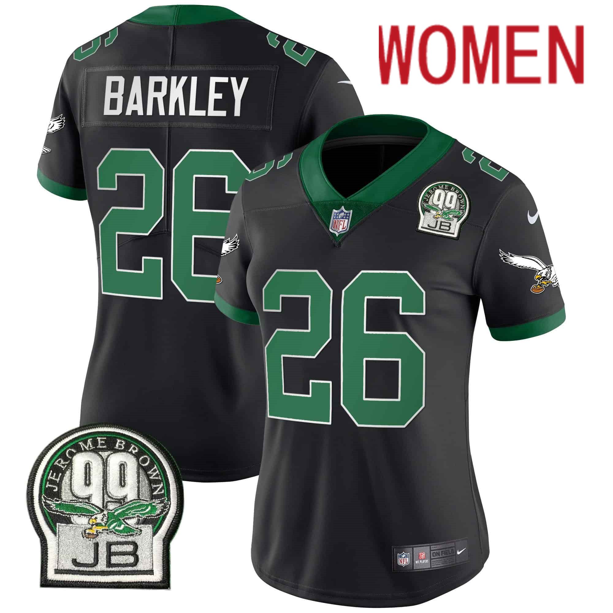Women Philadelphia Eagles 26 Barkley Black 2024 Nike Jerome Brown Patch Alternate Limited NFL Jersey style 1
